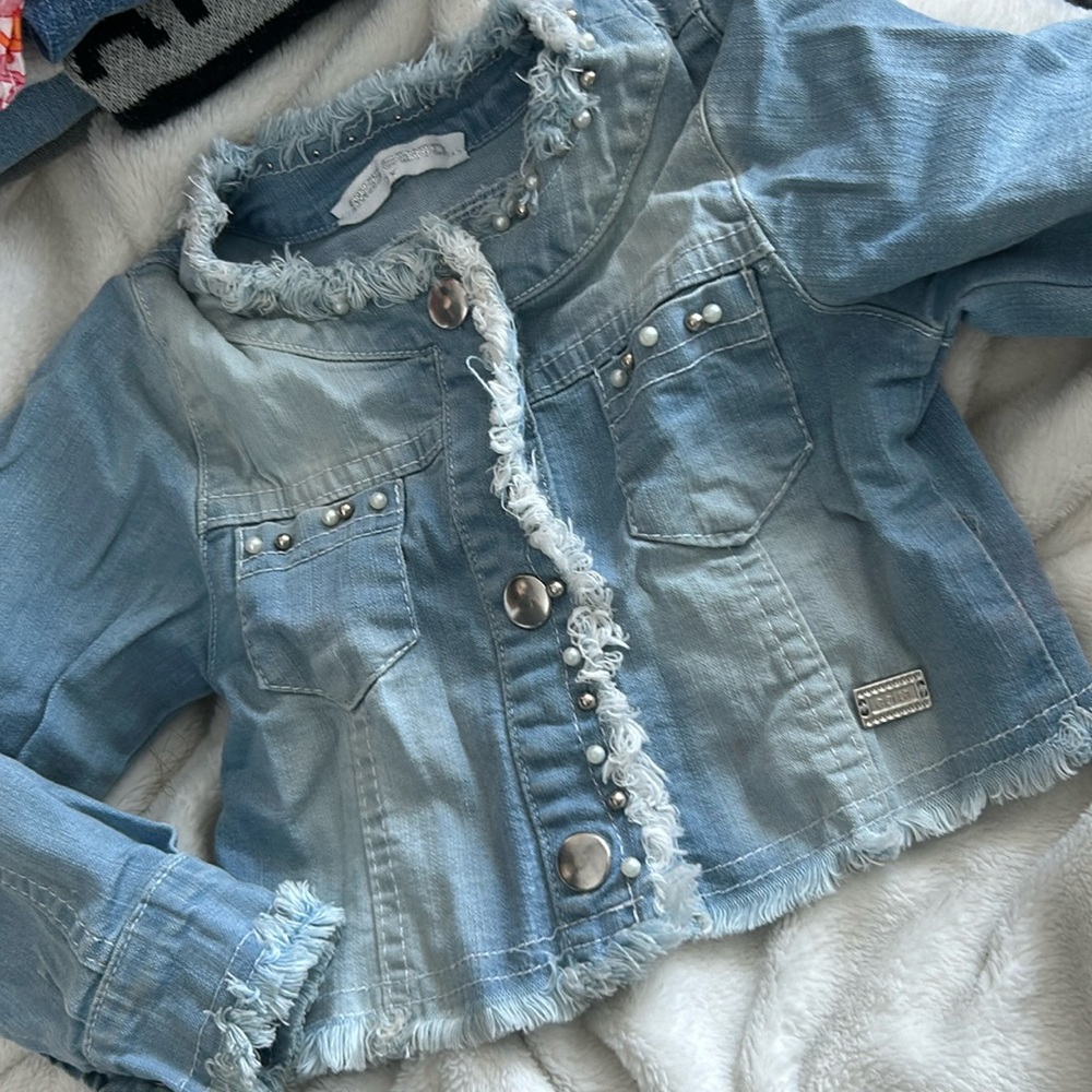 Miss Ebita Girls Embellished Denim Jacket Size 3 Y
